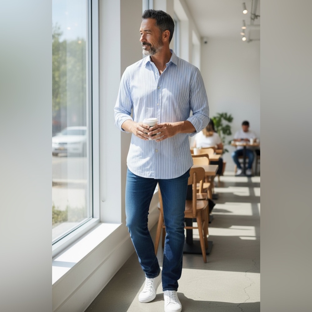 Hugo Boss White and Blue Striped Shirt